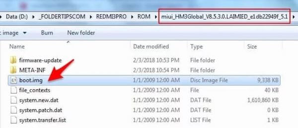Di dalam folder yang barusan kamu ekstrak, cari file dengan nama boot.img kemudian pindahkan filenya ke handphone kamu.