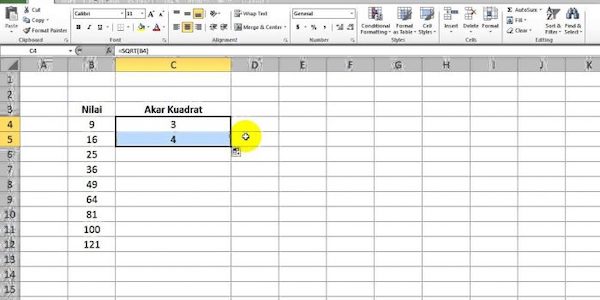 Formula Rumus pada Akar di Excel