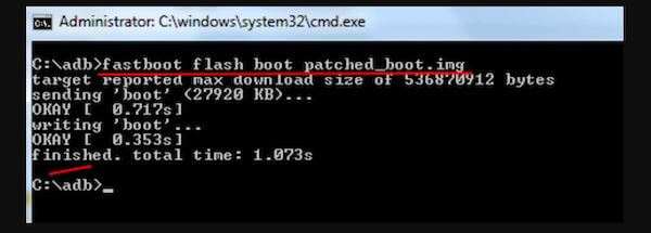 Lakukan flash dengan memasukan command fastboot flash boot_a patched_boot img