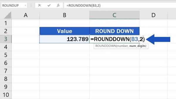 Pembulatan dengan Fungsi Rounddown Excel