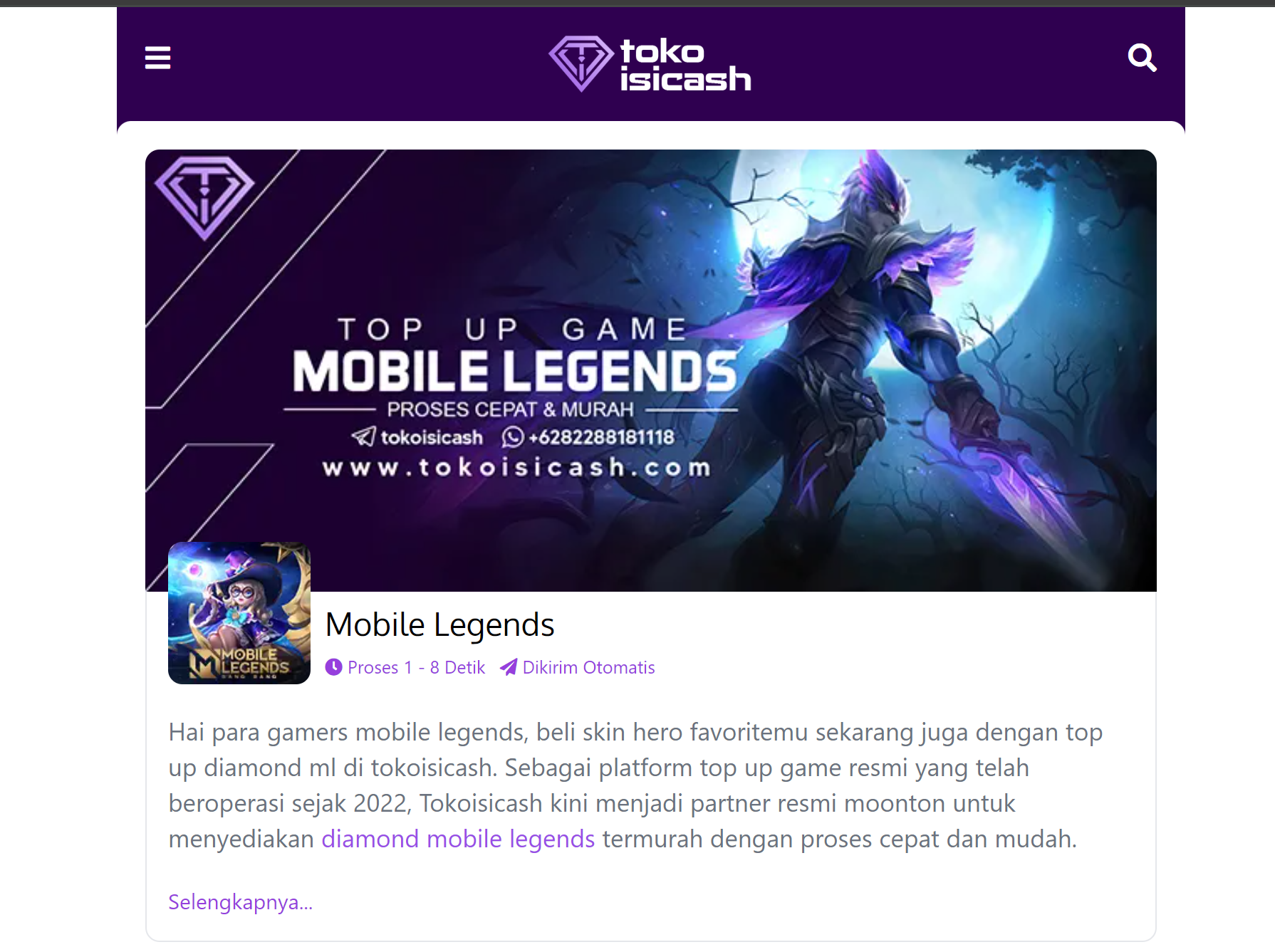 Top Up Diamond Mobile Legends yang Murah dan Terpercaya di Tokoisicash