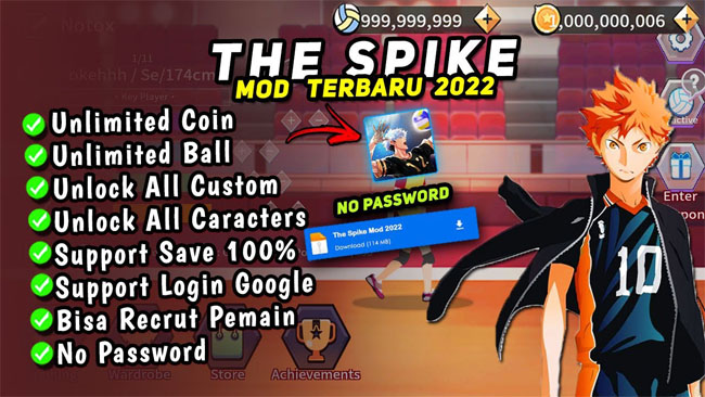 The Spike Mod APK Unlocked All Characters Max Level Rahasia Game Berlevel Dewa