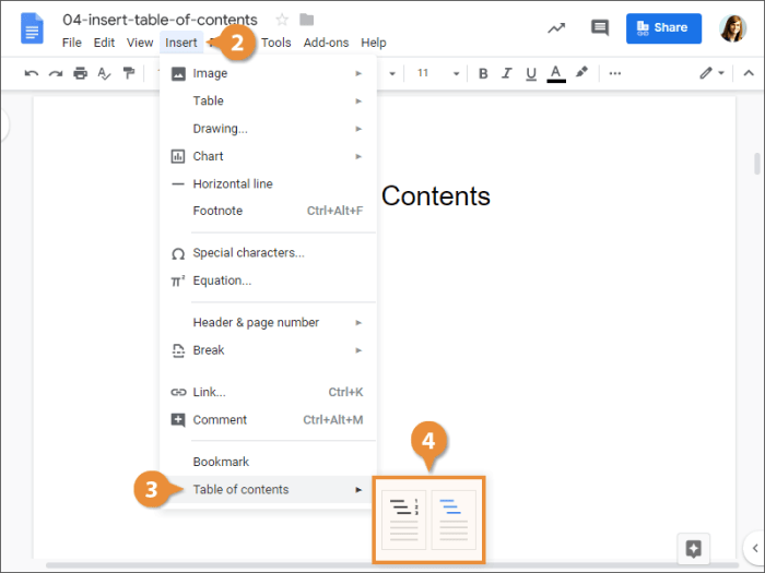 Cara membuat daftar isi di google docs